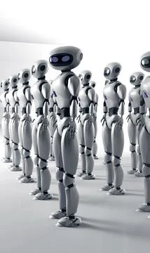 Mass of many robots. A crowd of android cyborg. 3d render Foto stock