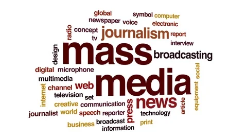 Mass media animated word cloud, text design animation. Stock Footage