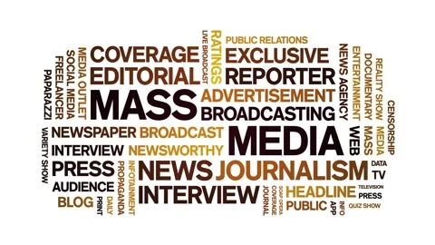 Mass Media animated word cloud,animation tag kinetic typography seamless loop. Stock Footage 297750909