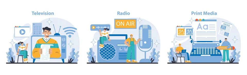 Mass media concept. Flat vector illustration. Stock Illustration