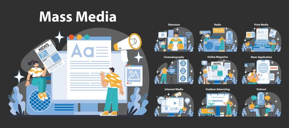 Mass media concept. Flat vector illustration. Stock Illustration