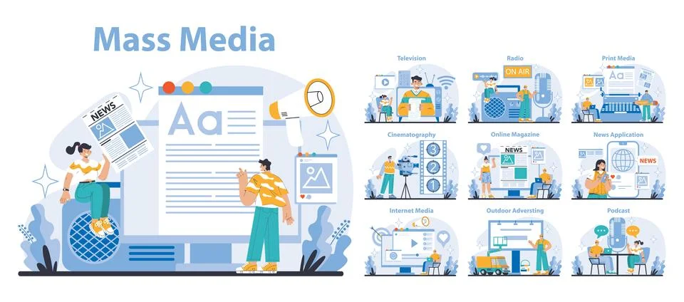 Mass media concept. Flat vector illustration. Stock Illustration