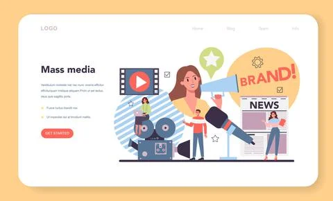 Mass media web banner or landing page. Press, tv and radio promotion Stock Illustration