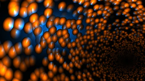 Mass of Orange Boids or Balls Arranged in a Cylinder Tunnel in Dark Space Video stock 139714346