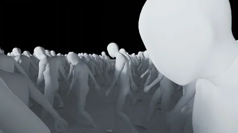 Mass of people walking in nowhere, Judgment Day, apocalypse, 3d render Stockbeeldmateriaal 229866148