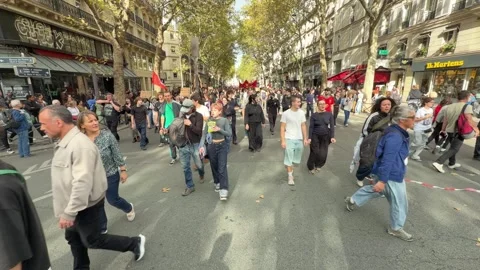 Mass Protest March Fills Paris Street Video stock 347961663