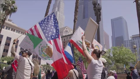 Mass Protest Outside Los Angeles City Hall June 14 2025 Stock Footage 311298587