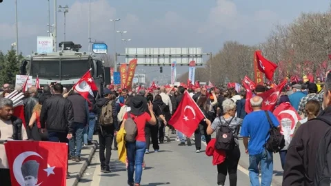 Mass protests over Imamoglu's March 19 detention have prompted a repressive  Stock Footage 305677466