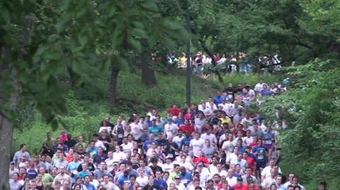 MASS OF RUNNERS THROUGH CENTRAL PARK - 205 Video stock 51475520