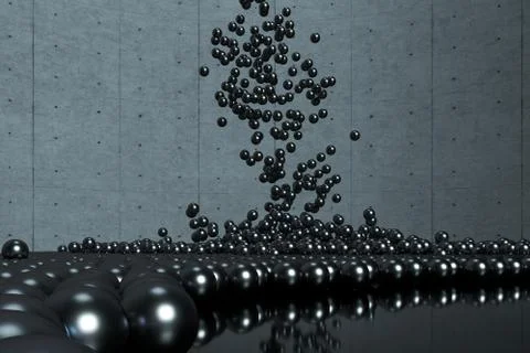 A mass of spheres falling down from above, 3d rendering. Illustrazione stock