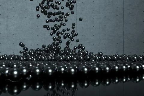 A mass of spheres falling down from above, 3d rendering. Ilustração Stock