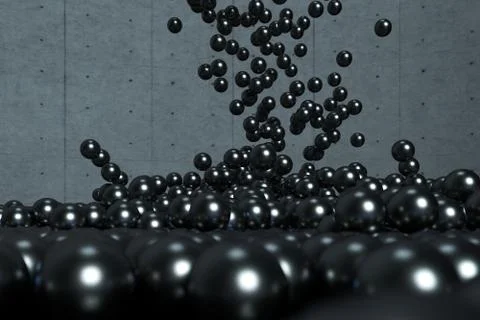 A mass of spheres falling down from above, 3d rendering. Illustrazione stock