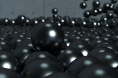 A mass of spheres falling down from above, 3d rendering. Ilustração Stock