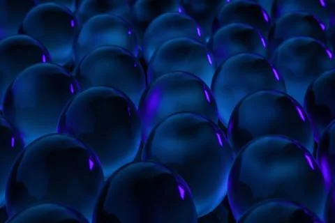 A mass of spheres falling down from above, 3d rendering. Illustrazione stock