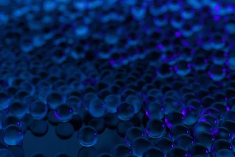 A mass of spheres falling down from above, 3d rendering. Illustrazione stock