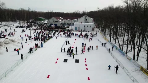 Mass sporting event. 4K Drone footage. Winter event. Aerial footage Stock Footage 172099027