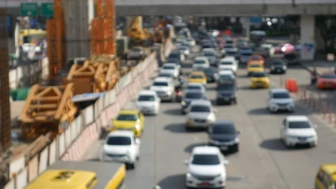 Mass transit construction on the road in Asian capital city Stock Footage 103690604