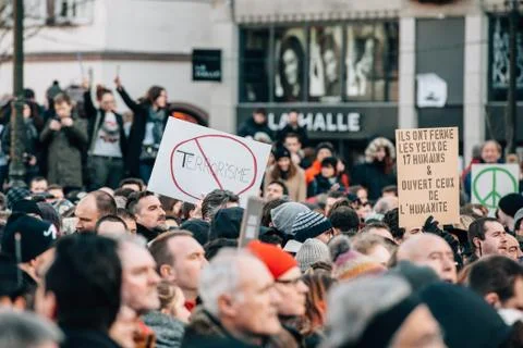 Mass unity rally held in strasbourg following recent terrorist attacks Stock Photos
