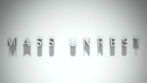 MASS UNREST 3D title animation with shadows on a white background Stock Footage 296804321