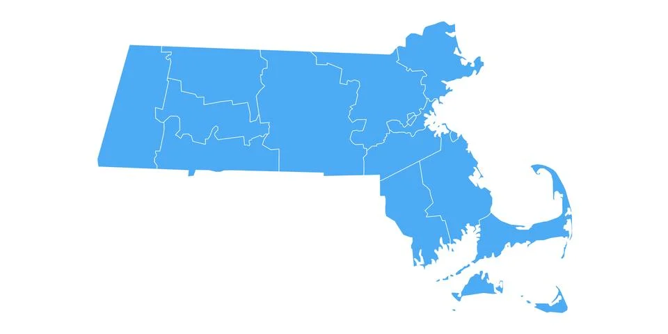 Massachusetts administrative map. counties map of Massachusetts, blank Map,.. Stock Illustration