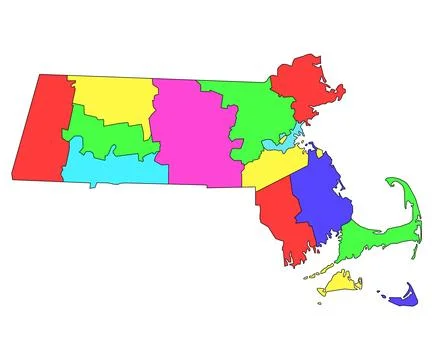 Massachusetts administrative map. counties map of Massachusetts with differ.. Stock Illustration
