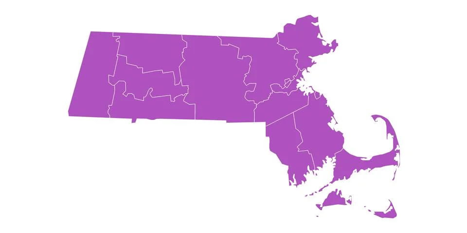 Massachusetts administrative map. counties map of Massachusetts, blank Map,.. Illustrazione stock