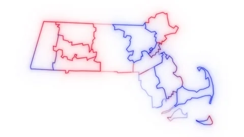 Massachusetts county map red blue election outline white background seamless Stockbeeldmateriaal 343867811