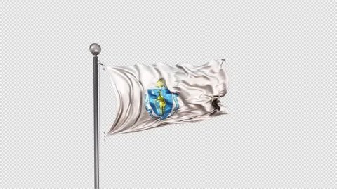 Massachusetts Flag  Animation Loop Include Alpha 3D Rendering Stock-Footage 283052956