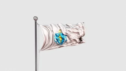 Massachusetts Flag  Animation Loop Include Alpha 3D Rendering Stock-Footage 312079261
