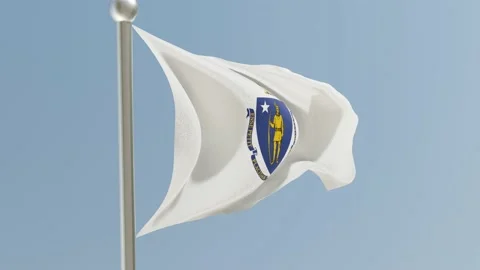 Massachusetts flag on flagpole. MA flag fluttering in the wind. USA. Stock Footage 170658330