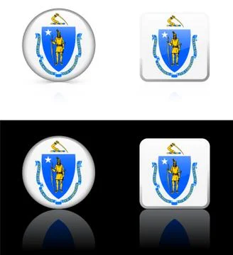 Massachusetts Flag Icon on Internet Button Stock Illustration