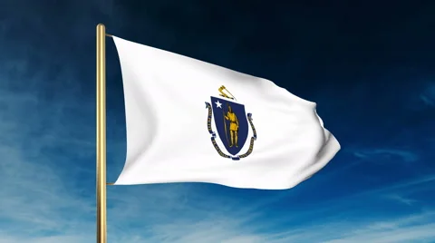 Massachusetts flag slider style. Waving in the win with cloud background Stock Footage 48166133