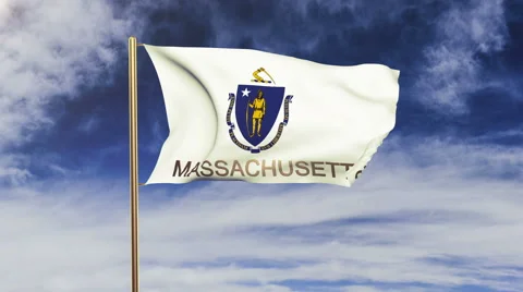 Massachusetts flag with title waving in the wind. Looping sun rises style Stock Footage 48166425