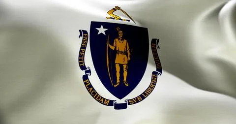 Massachusetts flag waving high resolution 10K+ size Stock Illustration