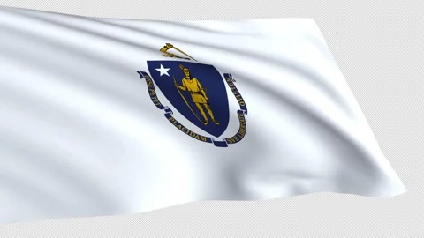 Massachusetts flag waving on a transparent background. Stock Footage 323635623