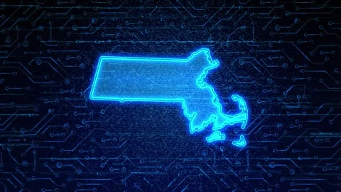 Massachusetts Map Digital Technology Opener Stock Footage 335475782