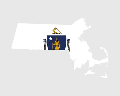 Massachusetts Map Flag. Map of MA, USA with the state flag Stock Illustration