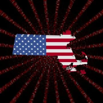 Massachusetts map flag on red hex code burst illustration Stock Illustration