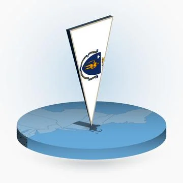Massachusetts map in round isometric style with triangular 3D flag of US St.. Stock Illustration
