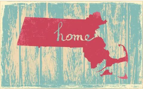 Massachusetts nostalgic rustic vintage state vector sign Stock Illustration