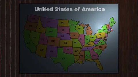 Massachusetts pull out from USA states abbreviations map Stock Footage 80806248
