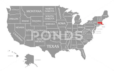 Massachusetts red highlighted in map of the United States of America Stock Illustration