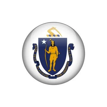 Massachusetts Round Circle Button Flag of the US States Vector Template Stock Illustration