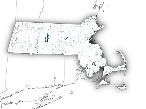 Massachusetts shape with state borders, white map Illustrazione stock