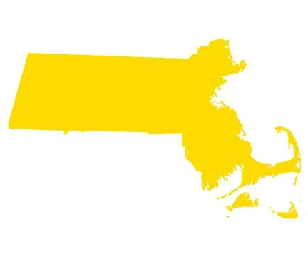 Massachusetts solid map in yellow color Illustrazione stock