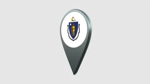 Massachusetts State Flag Location Map Marker Pin With Alpha Channel Looped Stock Footage 239456900