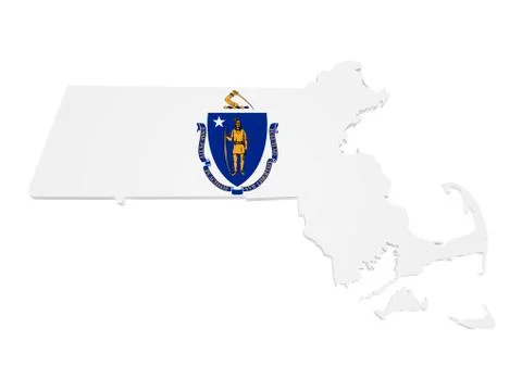 Massachusetts state flag map 3d shape Stock Illustration