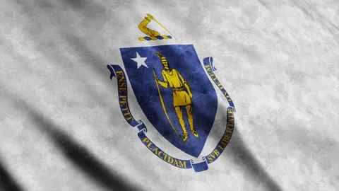 Massachusetts State Flag waving in the wind grunge version Stock Footage 236082909