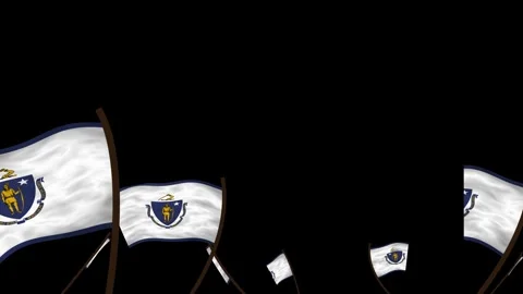 Massachusetts State Flags Waving Crowd. Realistic 4K 60fps Seamless Loop Stock Footage 338405998