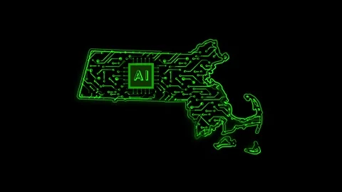 Massachusetts State Map AI Chipset Technology Opener Stock Footage 337093061